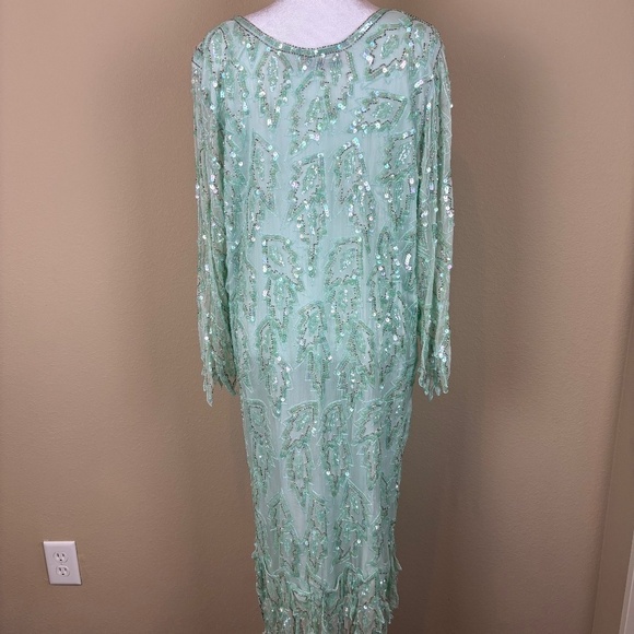Laurence Kazar New York 100% Silk Vintage Mint Green Asymmetrical Mid Dress - Picture 9 of 17